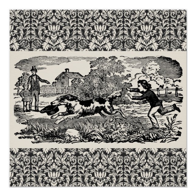 Dog running antique pet art victorian illustration poster (Front)