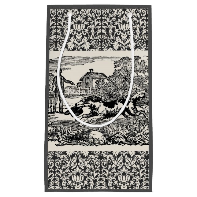 Dog running antique pet art victorian illustration small gift bag (Front)