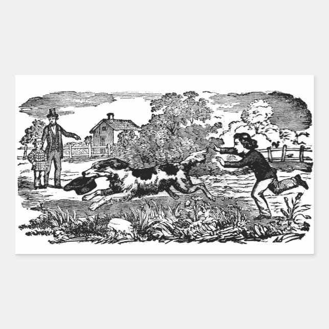 Dog running antique pet art victorian illustration sticker (Front)