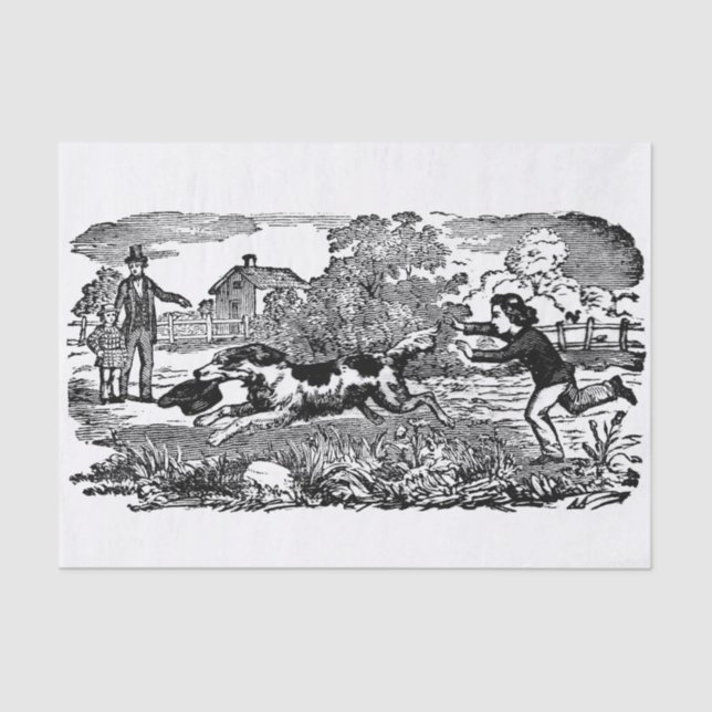 Dog running antique pet art victorian illustration tissue paper (Front)