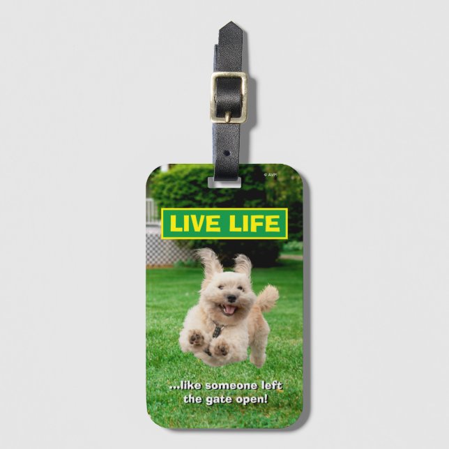 Dog Running In Yard Luggage Tag (Front Vertical)