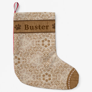 Dog Rustic Burlap & Lace Snowflake Personalized Small Christmas Stocking