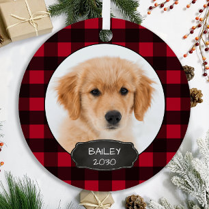 Dog Rustic Red Plaid Christmas Puppy Pet Photo Me Metal Ornament