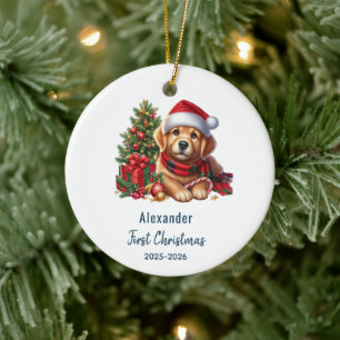 Dog’s First Christmas Cute Photo Holiday Ceramic Ornament