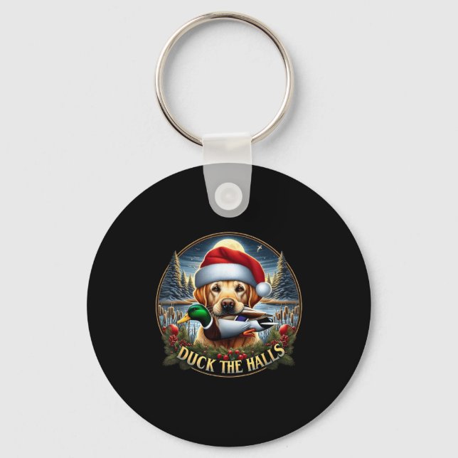 Dog Santa Duck Hunting Christmas Funny Adventure A Keychain (Front)