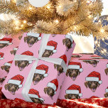 Dog Santa Hat | Custom Face Photo Pink Christmas Wrapping Paper<br><div class="desc">Funny Dog Santa Hat Custom Face Photo Christmas Pink Wrapping Paper</div>