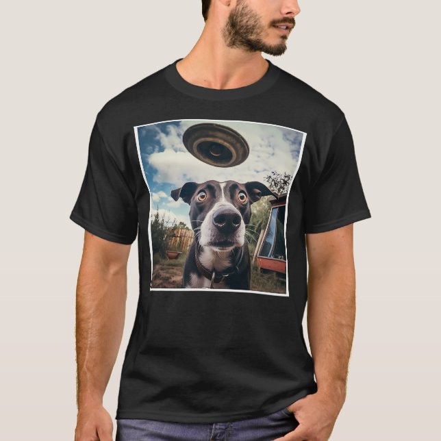 Dog Selfie with UFOs Alien Extraterrestrial UFO Be T-Shirt (Front)
