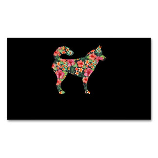 Dog | Siberian Husky Flower Funny Dog Silhouette Magnetic Business Card