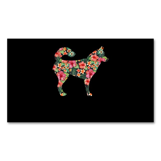 Dog | Siberian Husky Flower Funny Dog Silhouette Magnetic Business Card (Front)