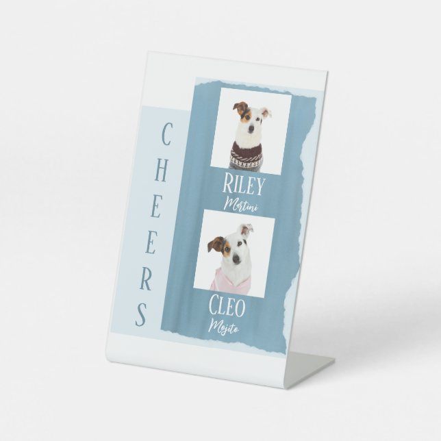 Dog Signature Cocktail Drink Dusty Blue Wedding  Pedestal Sign (Front)