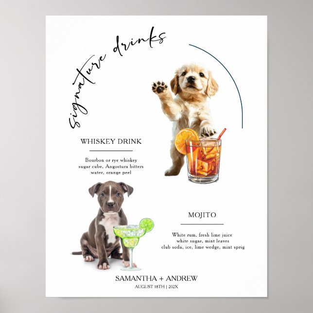 Dog Signature Drink Wedding Bar Drink Menu Poster (Front)