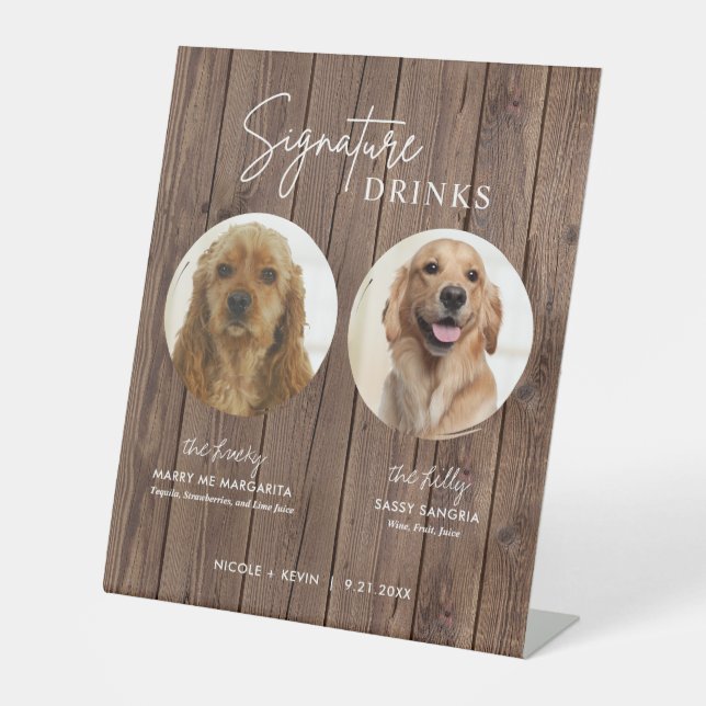 Dog Signature Drinks Sign Rustic Wedding Bar Sign (Front)