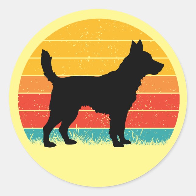 Dog Silhouette at Sunset Classic Round Sticker (Front)