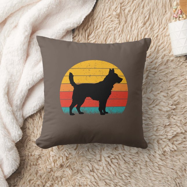 Dog Silhouette at Sunset Throw Pillow (Blanket)