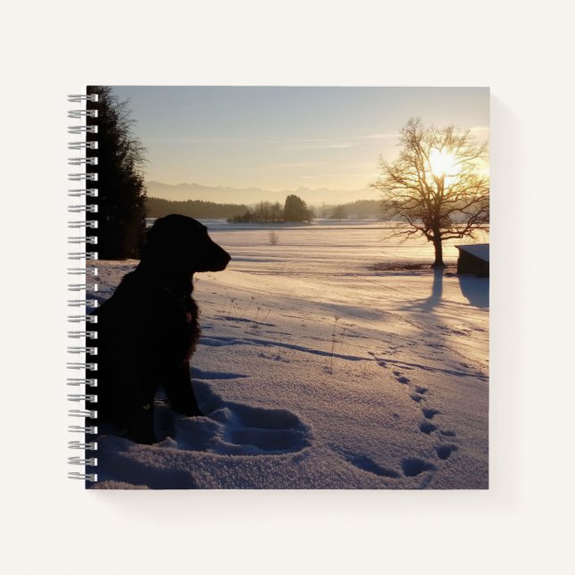 Dog Silhouette in Snowy Landscape Notebook (Front)
