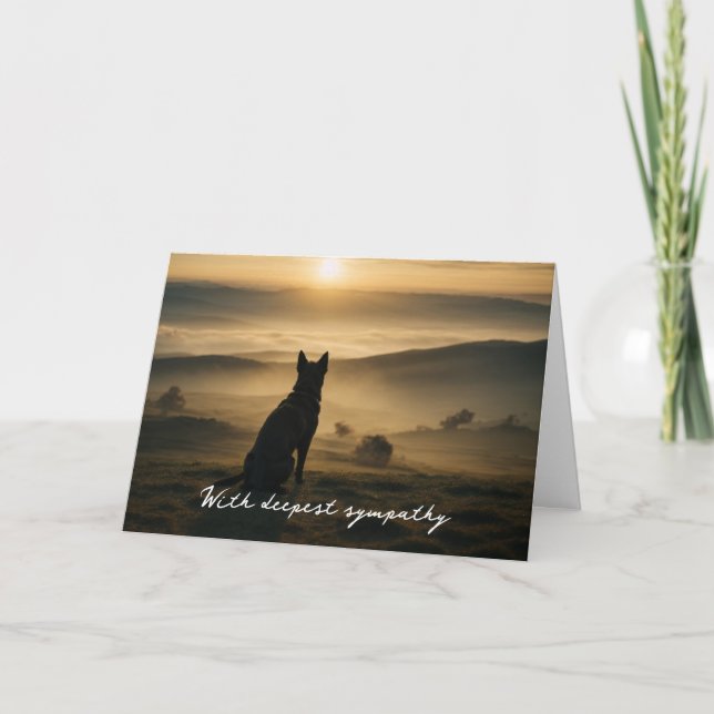 Dog silhouette in sunset sympathy card (Front)