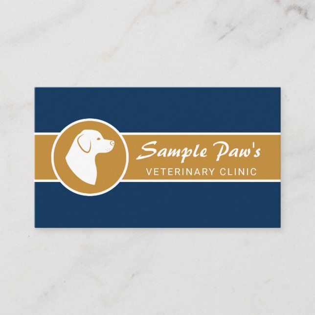 Dog Silhouette On Blue And Ochre Veterinary Clinic Business Card (Front)