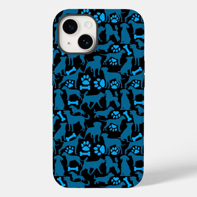 Dog silhouette Pattern.Blue.04 Black BG Case-Mate iPhone Case (Back)