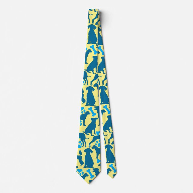 Dog silhouette Pattern.Blue.04 LYellow BG Tie (Front)