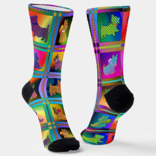 Dog Silhouettes Creating Colorful Grid Pattern Socks