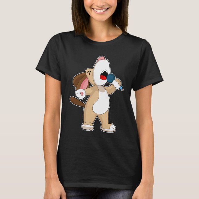 Dog Singer Microphone Singing T-Shirt (Front)