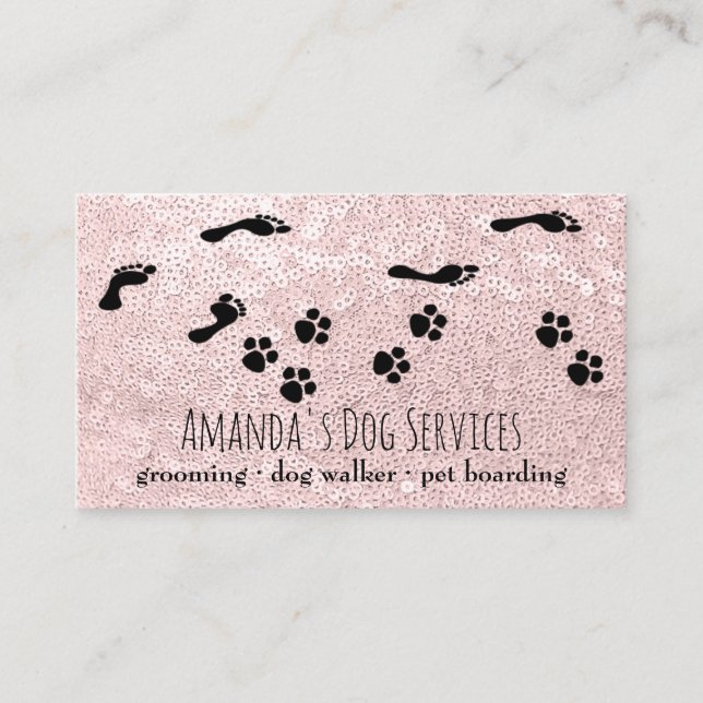 Dog Sitter Pet Services Grooming Paw Path Pink Business Card (Front)