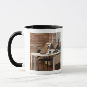 Dog Sitting at Desk Mug
