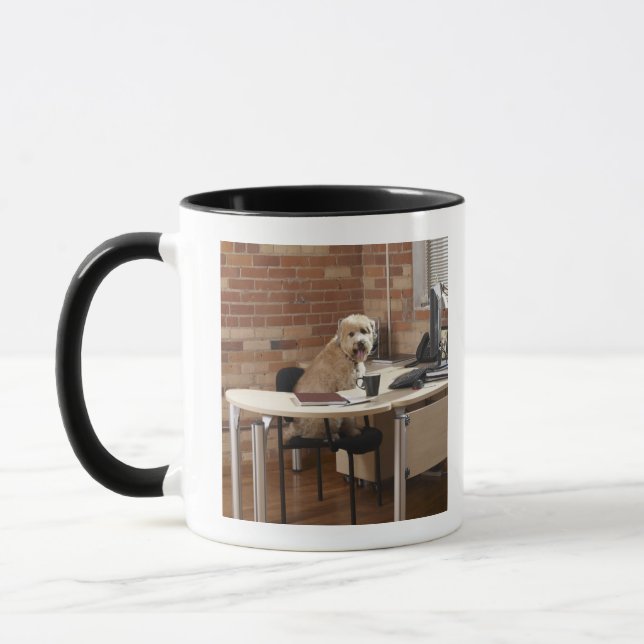 Dog Sitting at Desk Mug (Left)