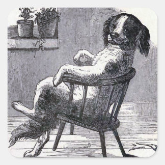 "Dog Sitting in a Chair" Illustration Square Sticker