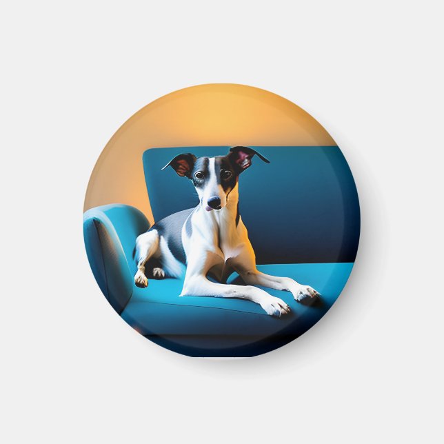 Dog sitting on a chair magnet (Front)