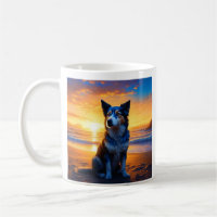 Dog sitting on Ocean Beach at Sunset with Quote