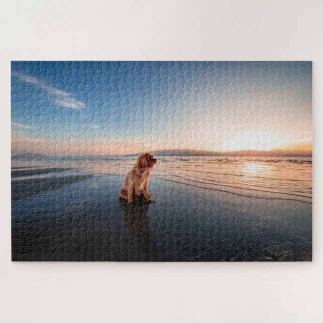 Dog sitting on the beach jigsaw puzzle (Horizontal)