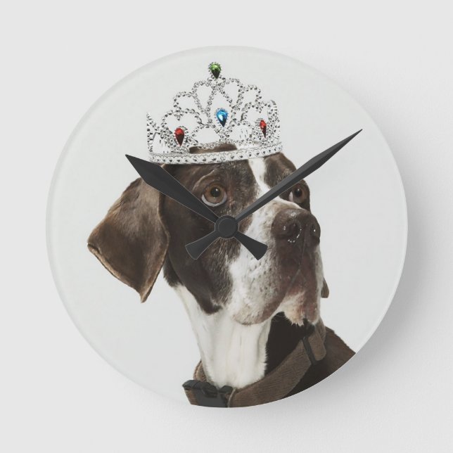 Dog sitting with a tiara on head round clock (Front)