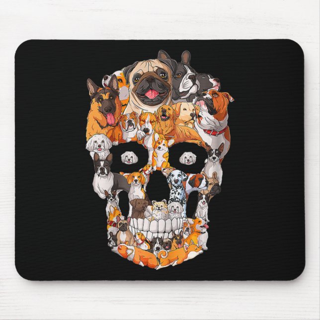 Dog Skull Dogs Paw Lover Halloween Dog Skeleton  Mouse Pad (Front)