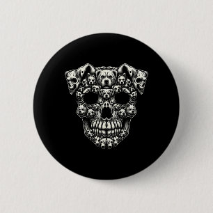 Dog Skull X-Ray Halloween Skeleton Black Long 2 Inch Round Button