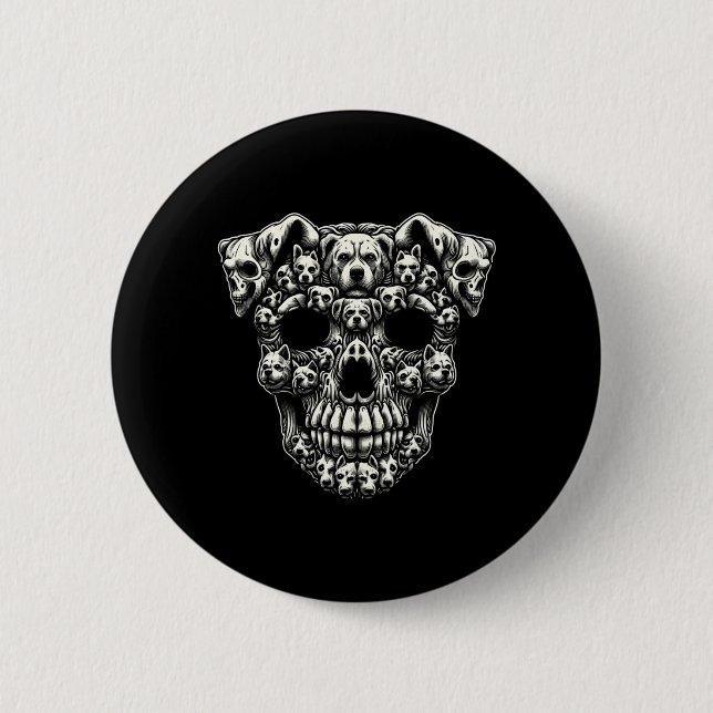 Dog Skull X-Ray Halloween Skeleton Black Long 2 Inch Round Button (Front)