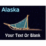 Dog Sled - Alaska Photo Sculpture Magnet<br><div class="desc">A dog sled with a teal sled bag superimposed on a starry background. Text reading,  "Alaska" appears in glowing blue and white. You may add your own additional text both on the sled bag and at the bottom.</div>
