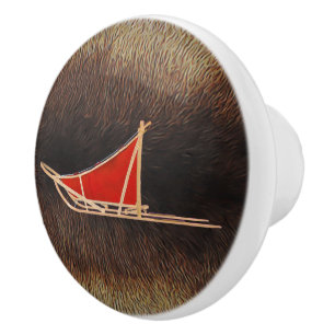 Dog Sled On Caribou Fur Ceramic Knob