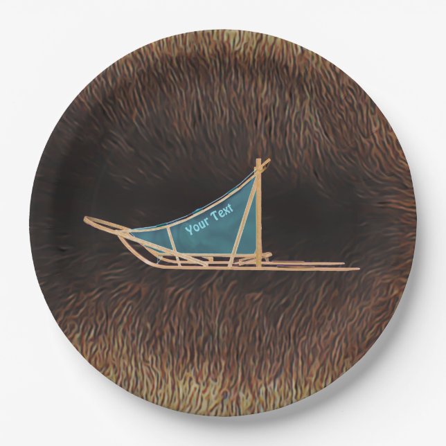 Dog Sled On Caribou Fur Paper Plate (Front)