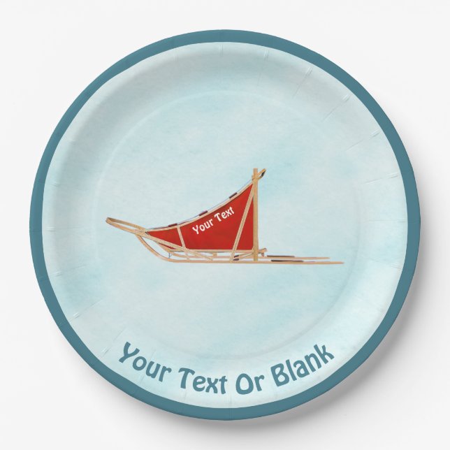Dog Sled On Snow Paper Plate (Front)
