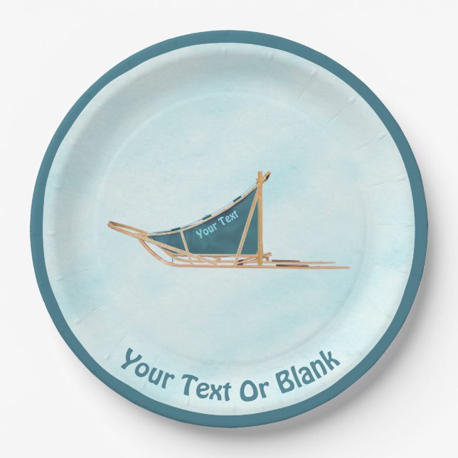 Dog Sled On Snow Paper Plate (Front)