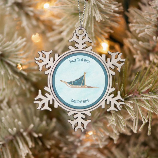Dog Sled On Snow Snowflake Pewter Christmas Ornament (Tree)