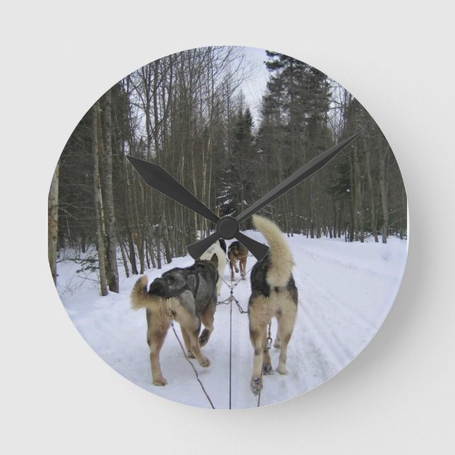 Dog Sledding in Quebec, Canada Round Clock (Front)