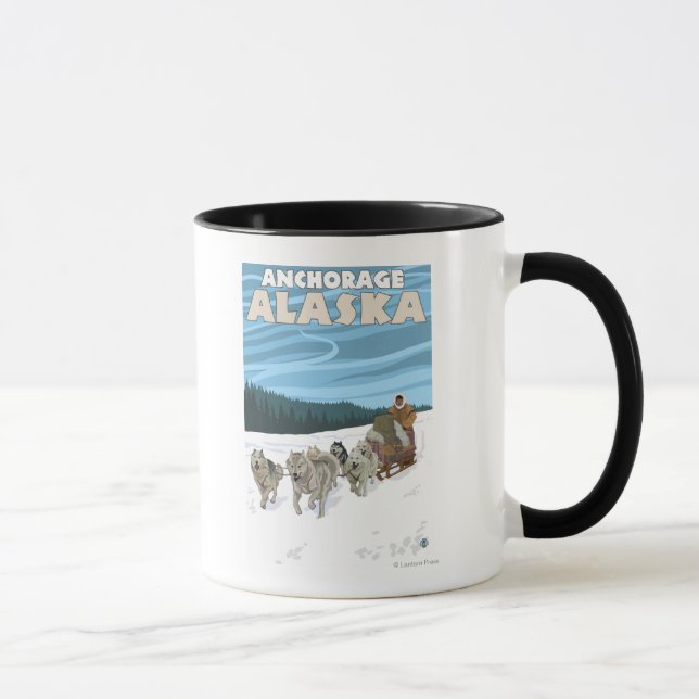 Dog Sledding Scene - Anchorage, Alaska Mug (Right)