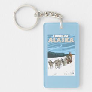 Dog Sledding Scene - Cordova, Alaska Keychain