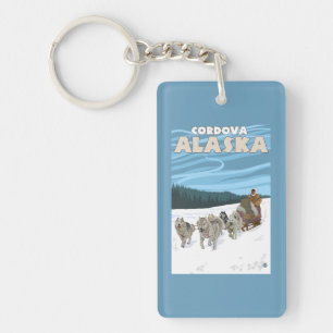 Dog Sledding Scene - Cordova, Alaska Keychain