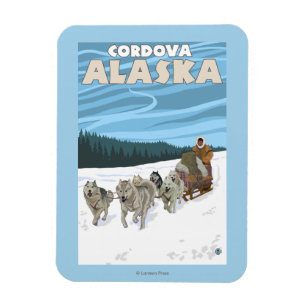 Dog Sledding Scene - Cordova, Alaska Magnet