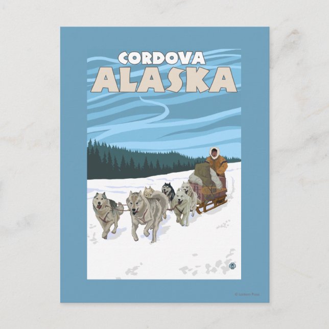 Dog Sledding Scene - Cordova, Alaska Postcard (Front)