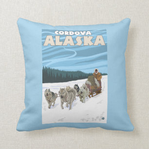 Dog Sledding Scene - Cordova, Alaska Throw Pillow