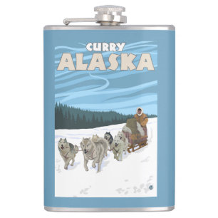 Dog Sledding Scene - Curry, Alaska Hip Flask